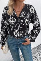 Floral Collared Neck Long Sleeve Top - 6i6