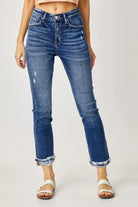 Risen Full Size High-Rise Frayed Cuffed Straight Jeans - 6i6