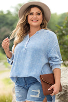 Plus Size Half Button Long Sleeve Blouse - 6i6