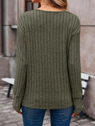 Ribbed V-Neck Long Sleeve T-Shirt - 6i6