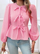 Tied Round Neck Long Sleeve Blouse - 6i6