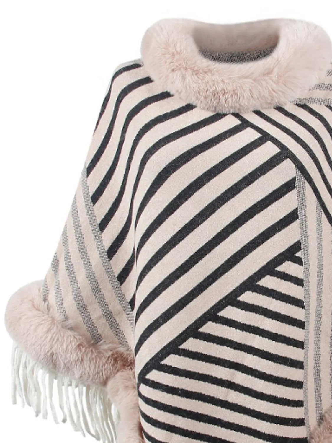 Striped Fringe Hem Poncho - 6i6