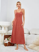 Scoop Neck Spaghetti Strap Night Dress - 6i6