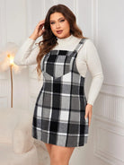 Plus Size Plaid Wide Strap Overall Dress - 6i6