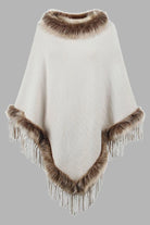 Faux Fur Trim Fringed Poncho - 6i6