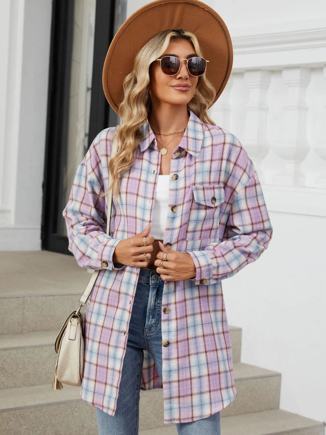 Plaid Collared Neck Long Sleeve Shirt - 6i6