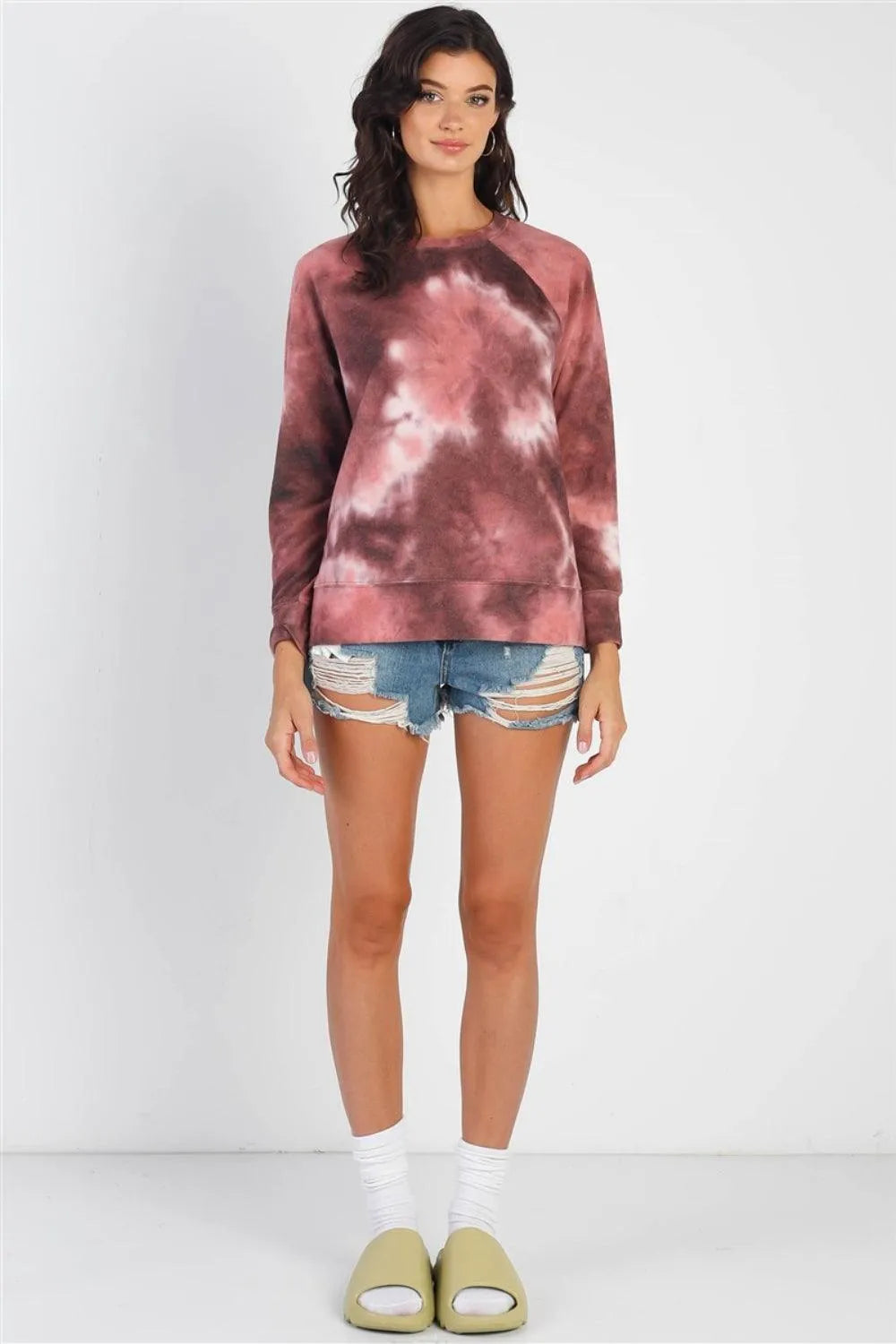 Cherish Apparel Tie-Dye Round Neck Long Sleeve Sweatshirt - 6i6