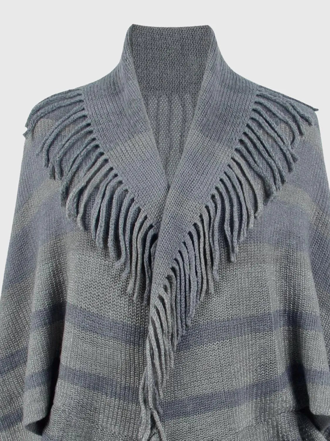 Fringe Detail Open Front Poncho - 6i6