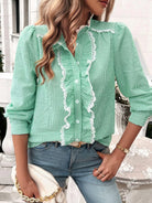 Textured Lace Detail Long Sleeve Shirt - 6i6