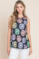 BOMBOM Round Neck Smiley Face Tank - 6i6