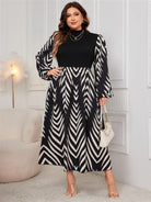 Plus Size Printed Mock Neck Long Sleeve Midi Dress - 6i6