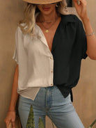 Contrast Collared Neck Short Sleeve Shirt - 6i6