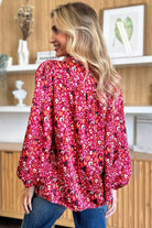 Double Take Full Size Printed Balloon Sleeve Shirt - 6i6