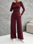 Long Sleeve Top and Wide Leg Pants Set - 6i6