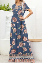 Printed Round Neck Short Sleeve Maxi Dress - 6i6