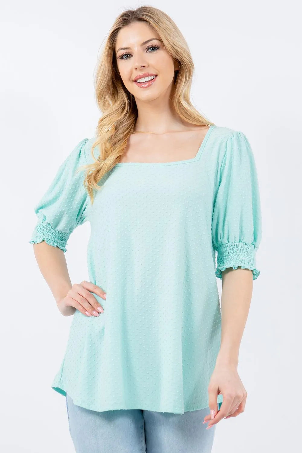 Celeste Full Size Swiss Dot Puff Sleeve Top - 6i6