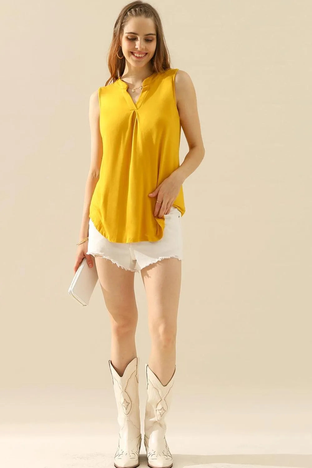 Ninexis Full Size Notched Sleeveless Top - 6i6