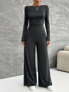 Long Sleeve Top and Wide Leg Pants Set - 6i6