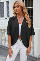 Eyelet Open Front Half Sleeve Cardigan - 6i6