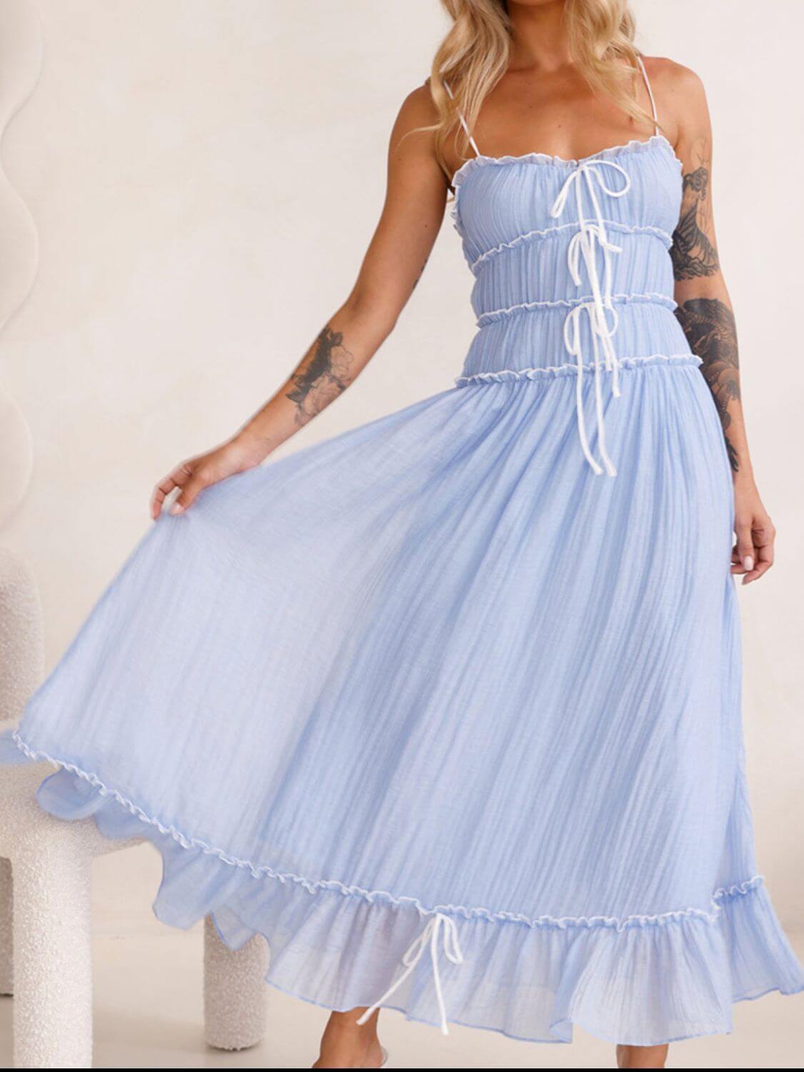 Devine frill ruffled hem midi cami dress with a flattering fit and elegant ruffled details, perfect for a casual or semi-formal look, available at 6i6.com