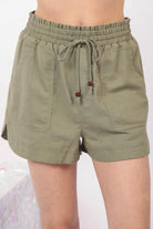 VERY J Drawstring Elastic Waist Linen Shorts - 6i6