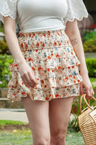 Floral Smocked Waist Layered Skirt - 6i6