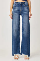 Risen Full Size High Rise Frayed Hem Wide Leg Jeans - 6i6