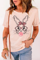 Rabbit Graphic Round Neck Short Sleeve T-Shirt - 6i6