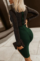 Rhinestone Mock Neck Long Sleeve Dress - 6i6