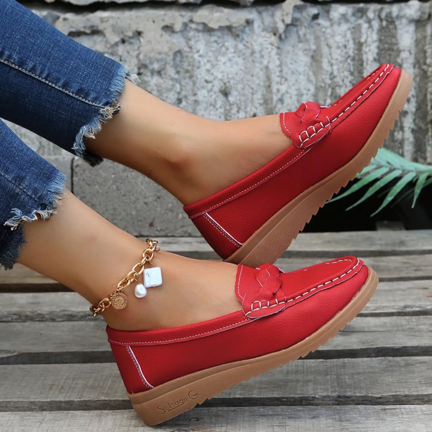 Weave Wedge Heeled Loafers - 6i6