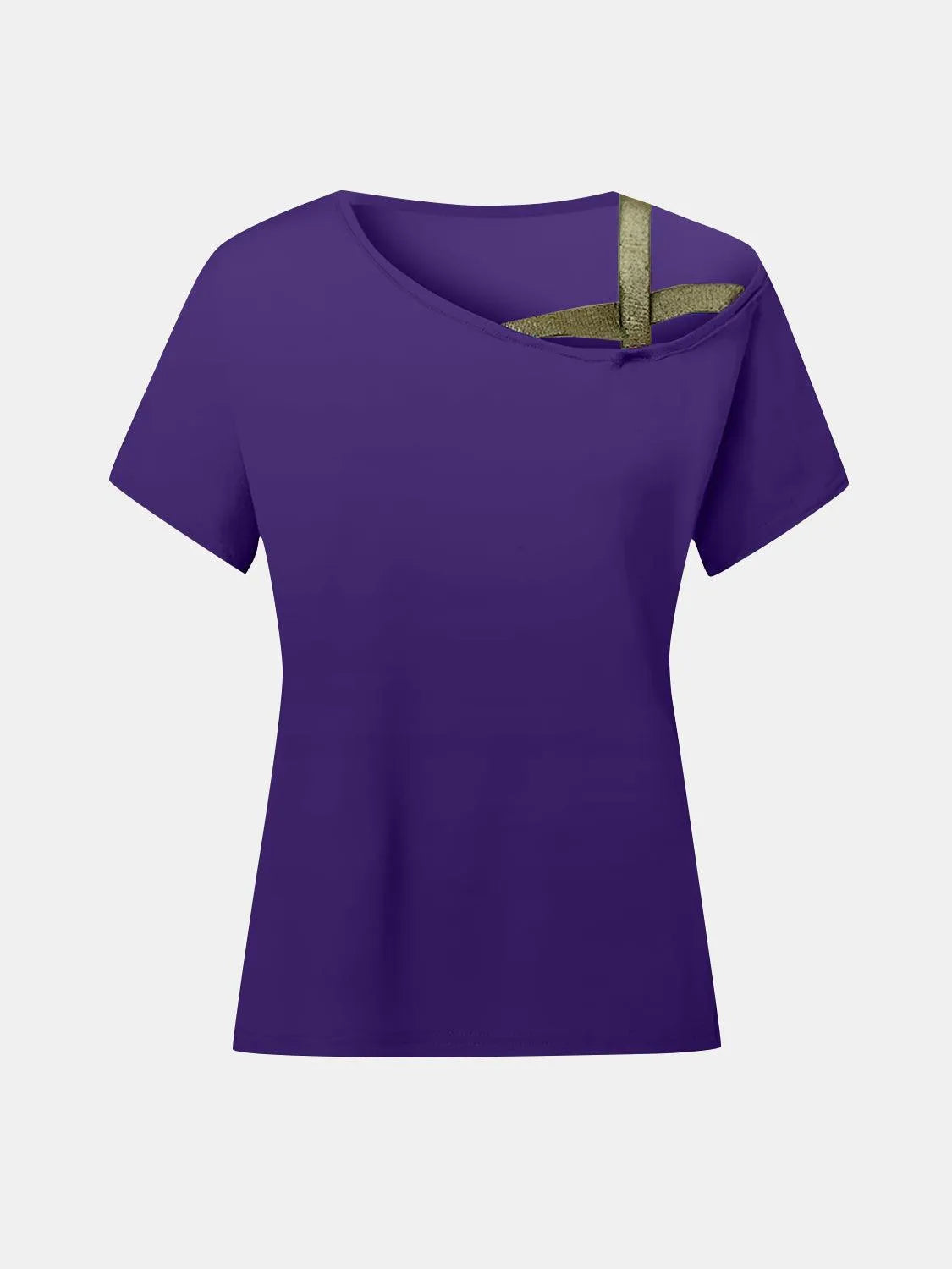 Asymmetrical Neck Short Sleeve T-Shirt - 6i6