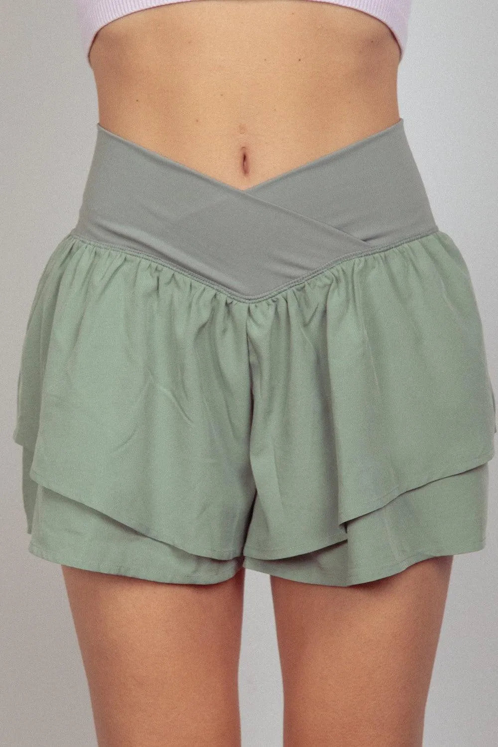 VERY J V-Shaped High Waist Layered Active Shorts - 6i6