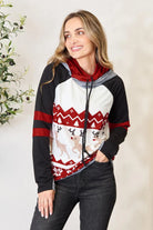 Double Take Full Size Christmas Drawstring Long Sleeve Hoodie - 6i6