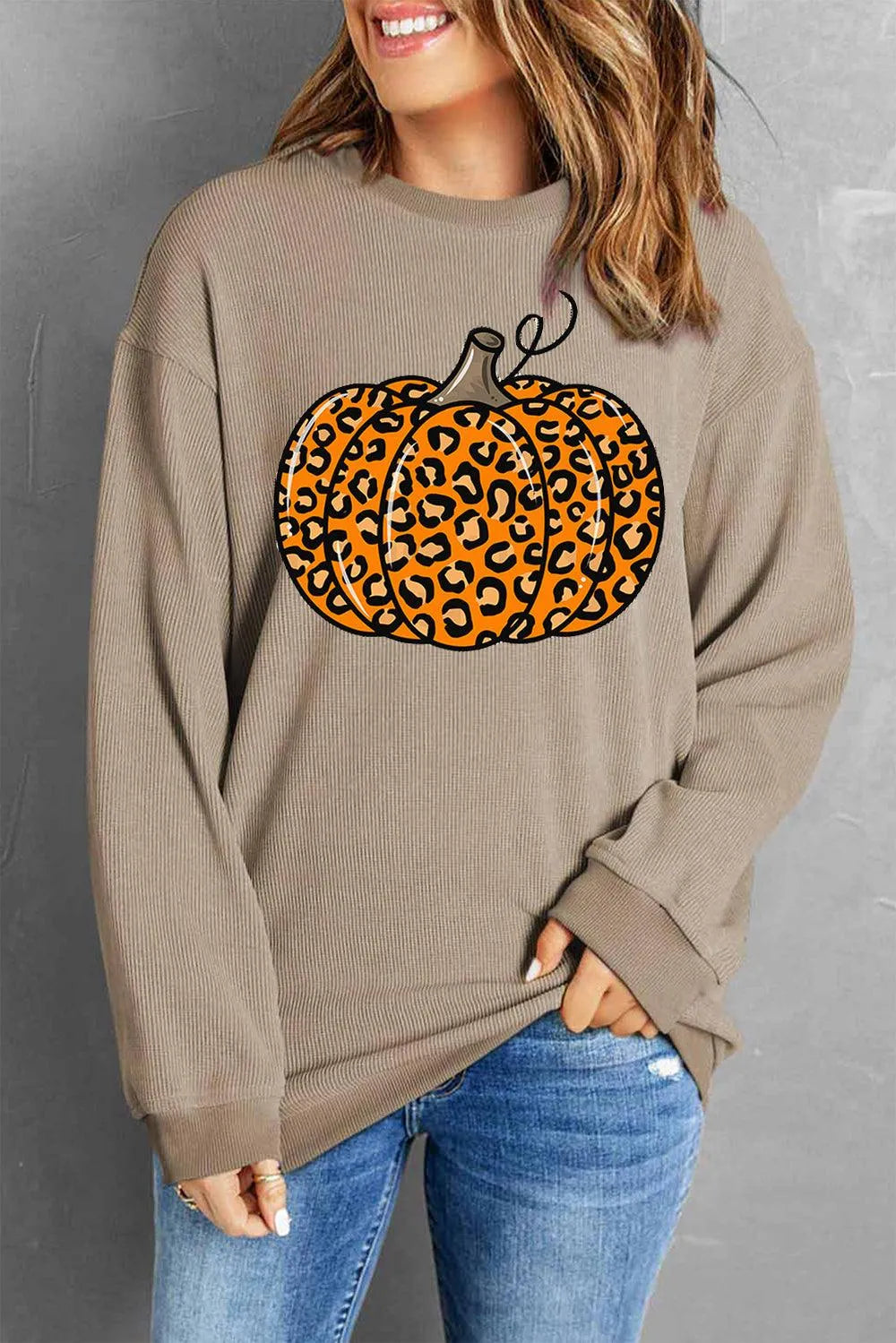 Pumpkin Round Neck Long Sleeve Sweatshirt - 6i6