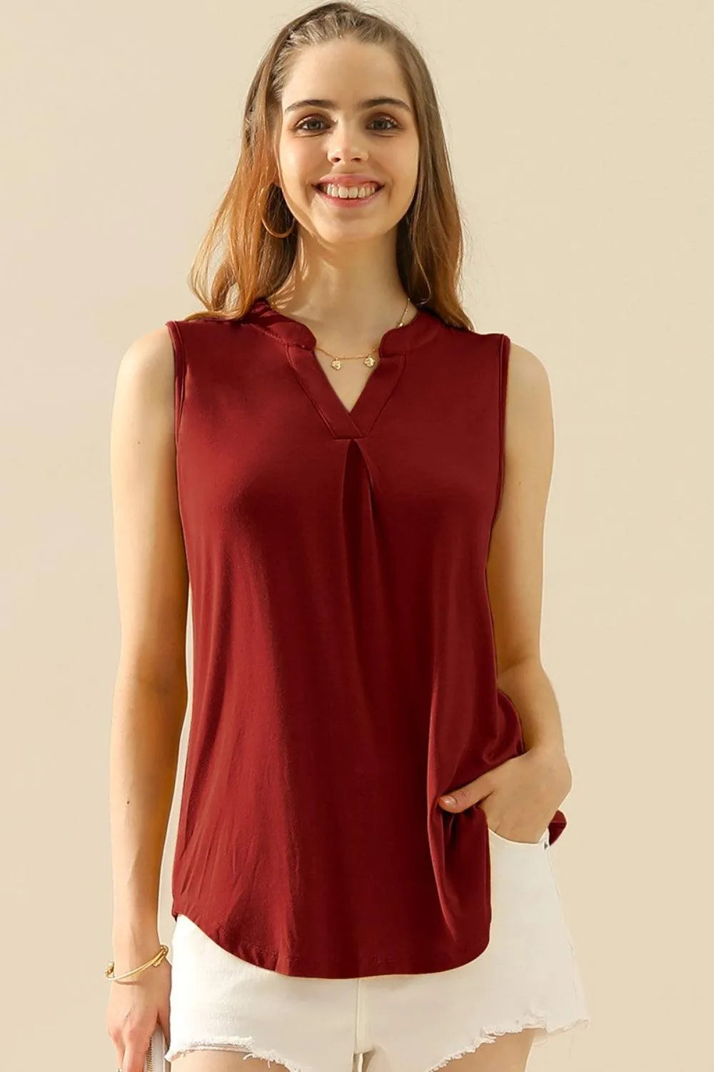 Ninexis Full Size Notched Sleeveless Top - 6i6