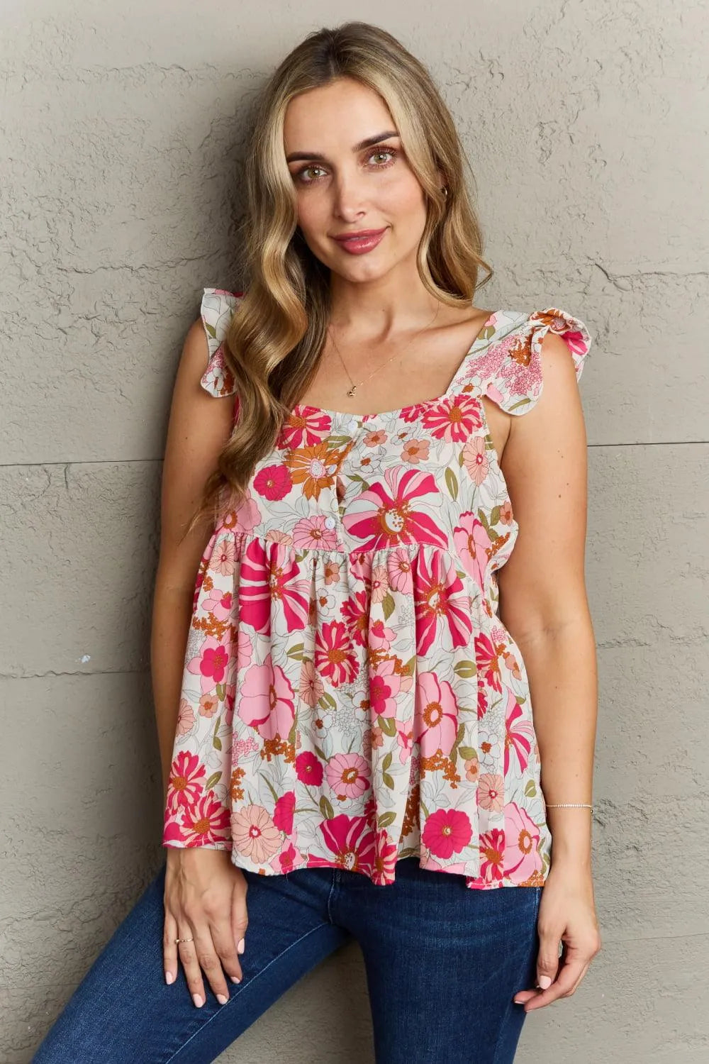 Floral Square Neck Babydoll Top - 6i6