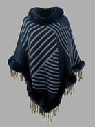 Striped Fringe Hem Poncho - 6i6