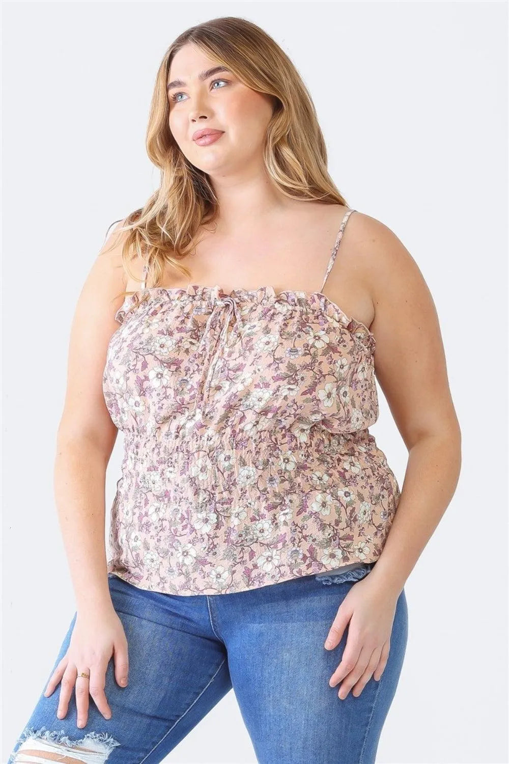 Zenobia Plus Size Frill Floral Square Neck Cami - 6i6