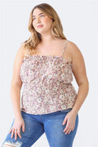 Zenobia Plus Size Frill Floral Square Neck Cami - 6i6