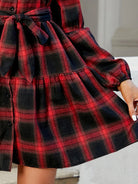 Tied Plaid Long Sleeve Mini Dress - 6i6