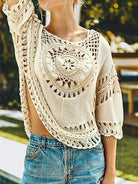 Cutout Round Neck Half Sleeve Cover Up - 6i6