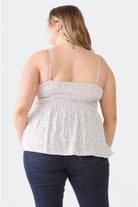 Zenobia Plus Size Frill Smocked Floral Sweetheart Neck Cami - 6i6