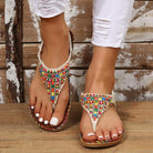 PU Leather Beaded Flat Sandals - 6i6