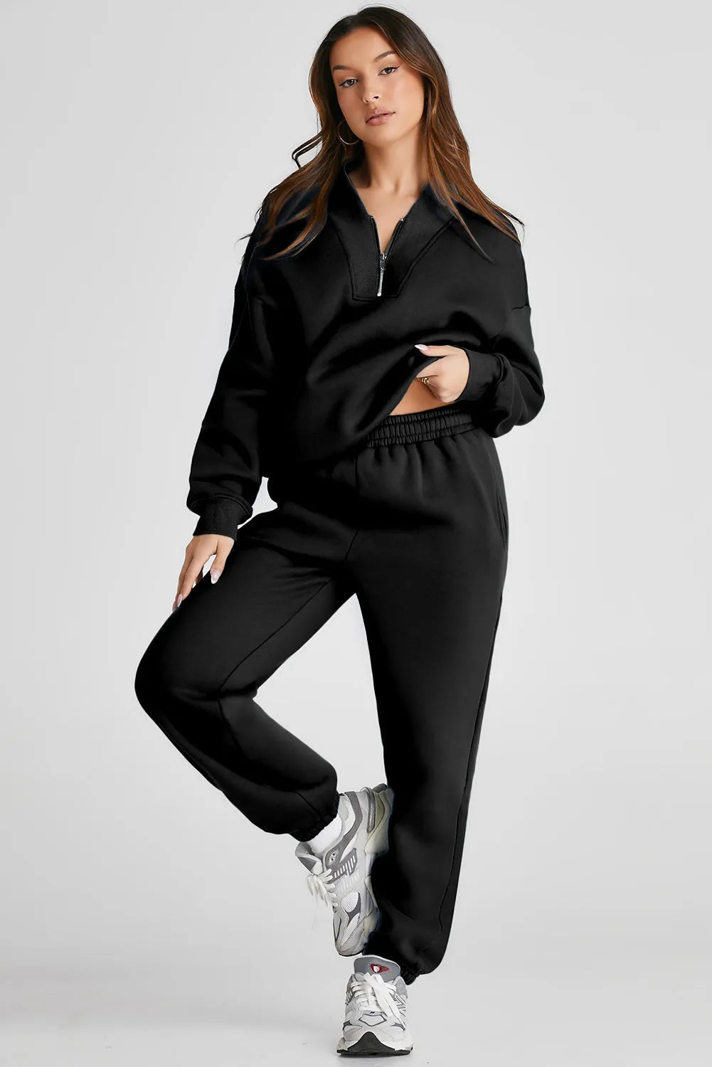 Quarter Zip Long Sleeve Top and Pants Set - 6i6