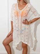 Openwork V-Neck Half Sleeve Cover-Up - 6i6