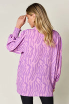 Double Take Full Size Printed Smocked Long Sleeve Blouse - 6i6