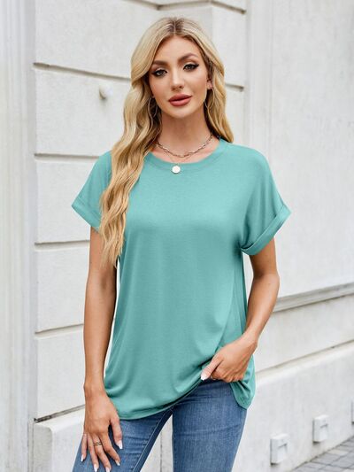 Florira Round Neck Short Sleeve T-Shirt for women from 6i6.com, a versatile and comfortable basic for everyday wear.
