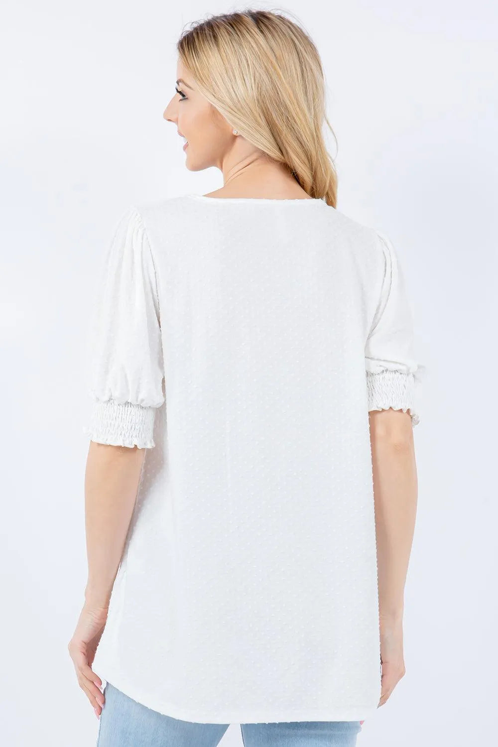 Celeste Full Size Swiss Dot Puff Sleeve Top - 6i6