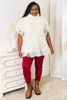 Justin Taylor Turtle Neck Fringe Poncho - 6i6