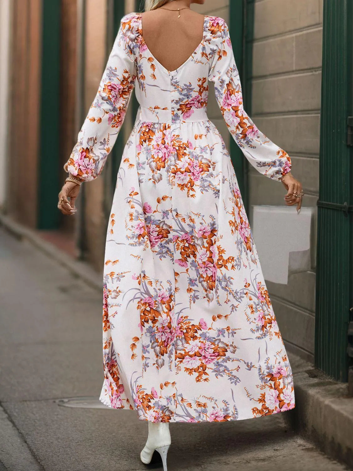 Slit Printed Surplice Long Sleeve Maxi Dress - 6i6